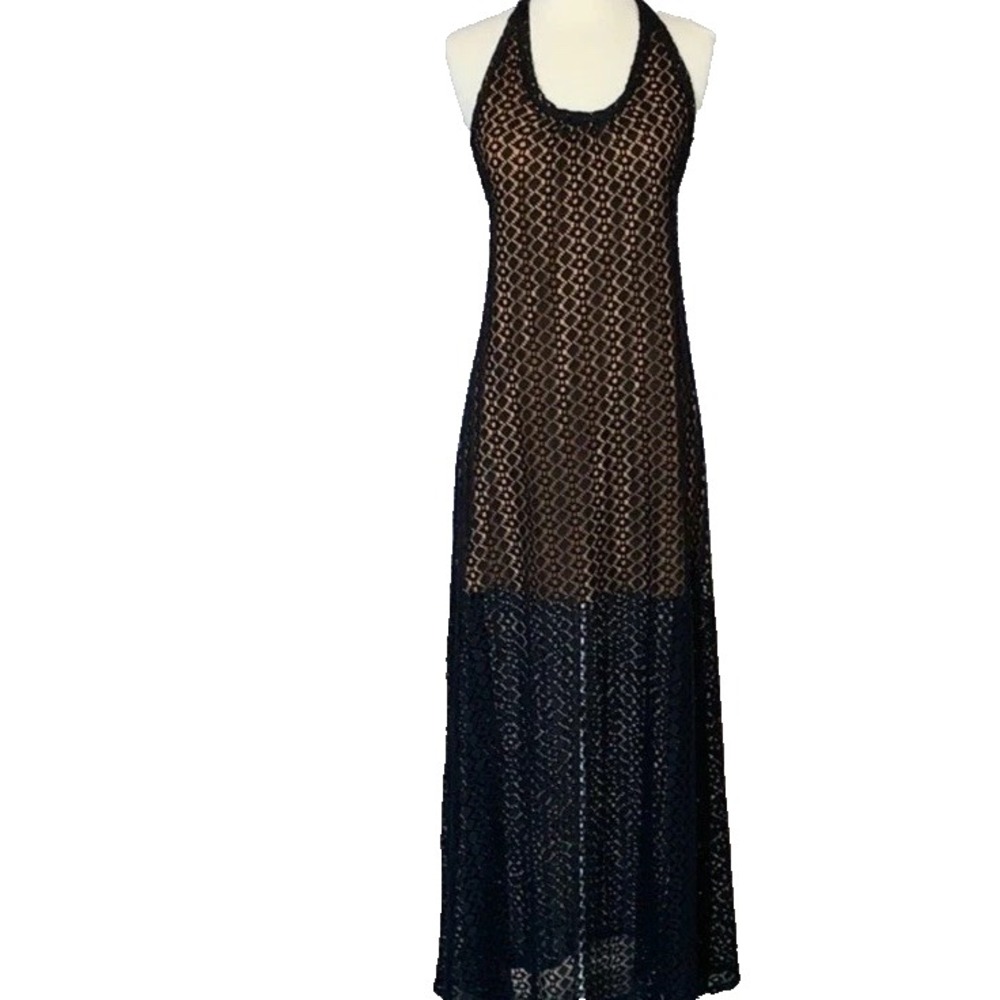Judith March‎ Black Crochet Maxi Knit Dress Size Small Beach Boho Coastal Witchy